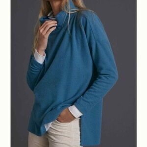 Anthropologie Theresa Tunic Top funnel neck ottoman tunic in Sky turquoise blue